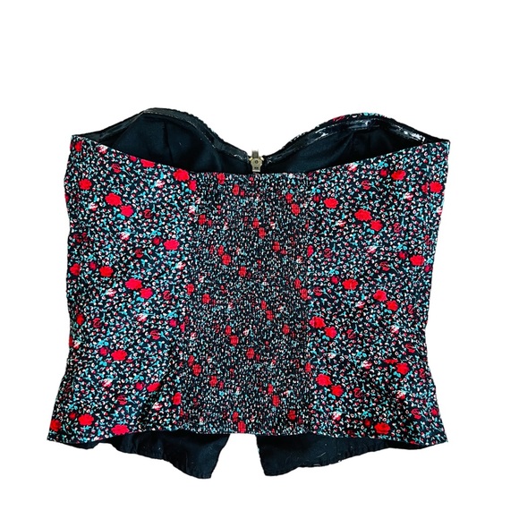 Urban Outfitters Red & Green Floral Front Zip Tuxedo Bustier Strapless Tank Top - Picture 6 of 15
